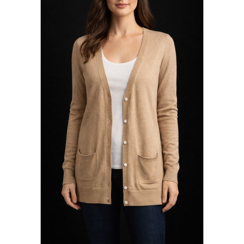 Gap Merino Wool Blend Bella Cardigan L Neutral‎ Tan Classic Button Front Sweater